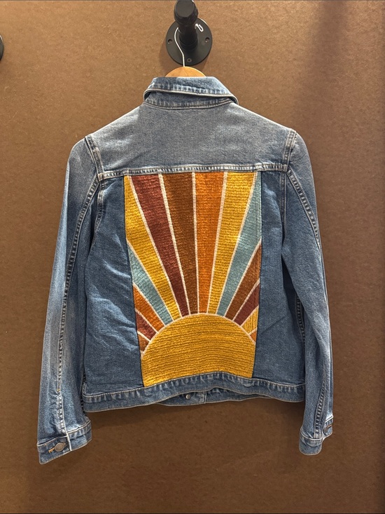 DRIFTWOOD Jackets & Blazers - DRIFTWOOD Denim Jacket with Sunset Embroidered Back - Blue/Yellow/Rust